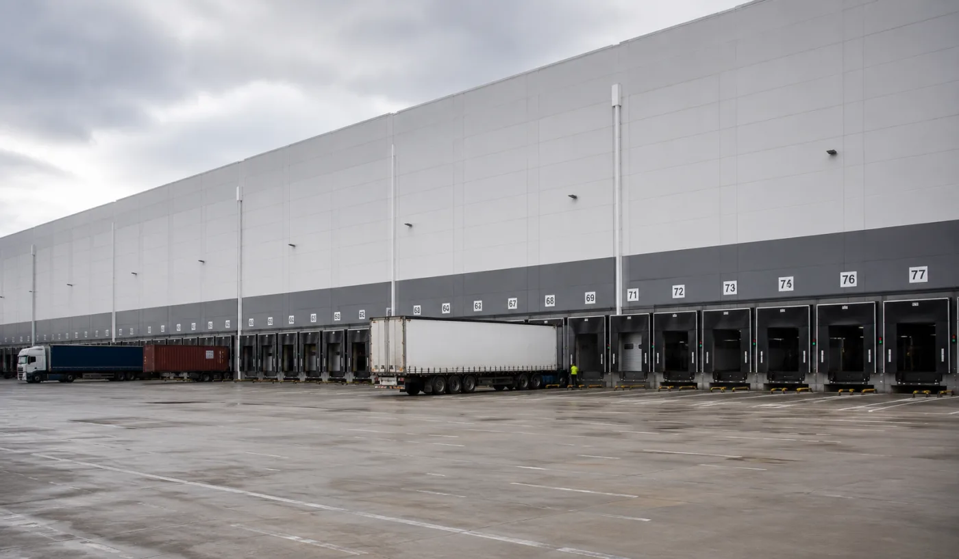 Trailer docked against a large distribution centre in Melbourne's western estates