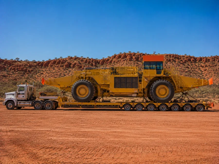 Oversize mining machine on a multi-axle low-loader at Mount Isa