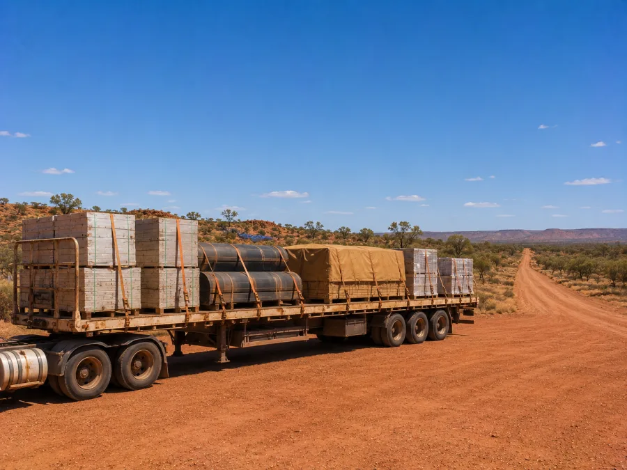 Loaded trailer staged at Mount Isa for the onward run into the Gulf
