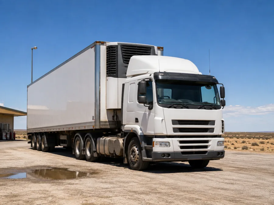 Refrigerated trailer stopped on the Nullarbor crossing