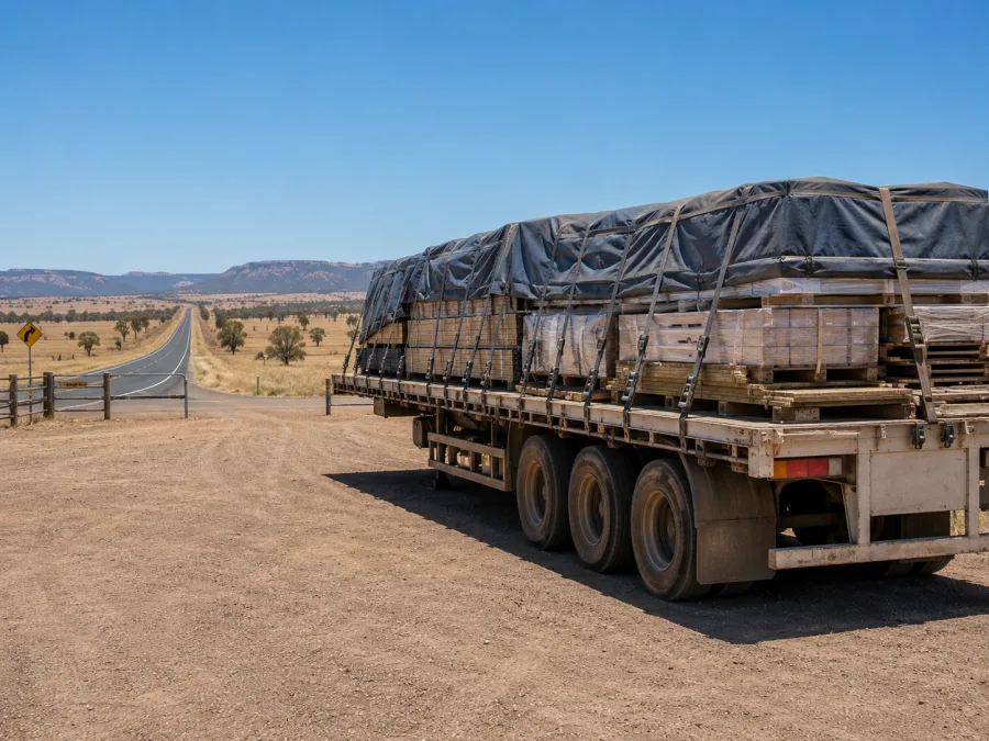 Loaded trailer staged at Rockhampton for the onward run to the highlands