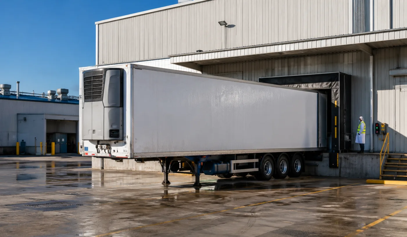 Refrigerated trailer sealed into a chilled dock at a central Queensland works