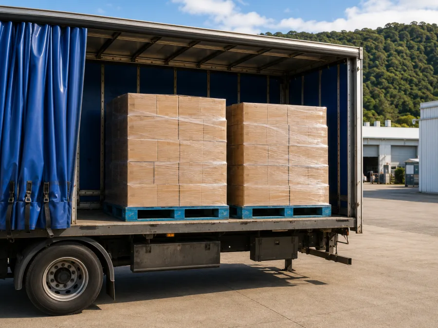 Wrapped pallets on a trailer at a Kawana industrial estate