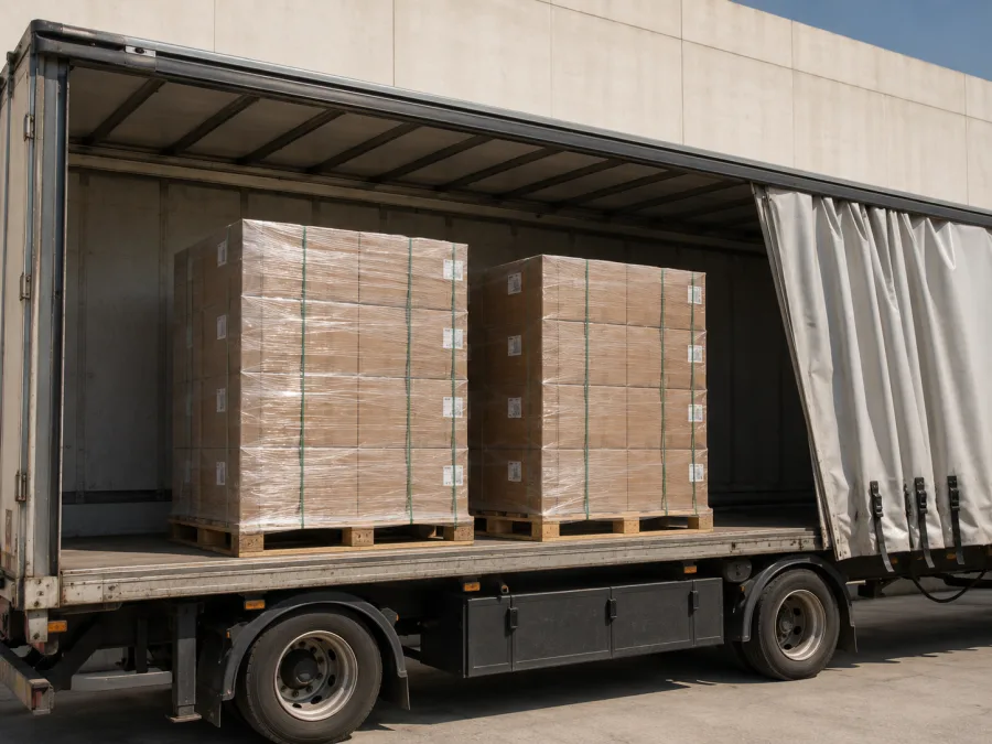 Wrapped pallets on a trailer at a Western Sydney dock