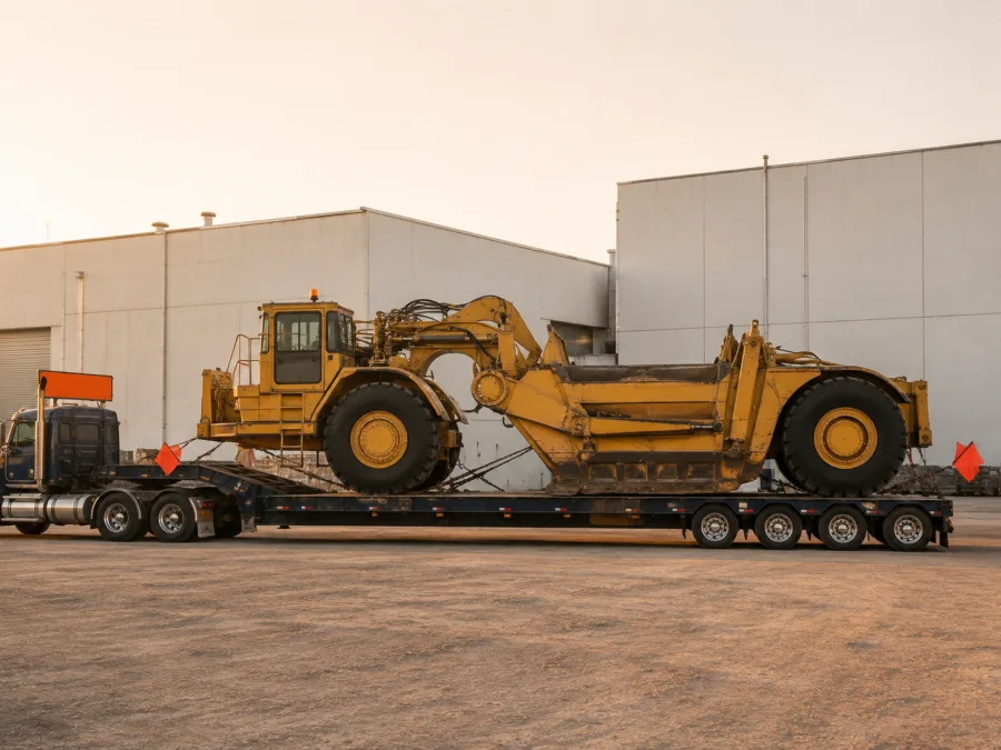 Oversize machine on a low-loader at a Sydney industrial yard