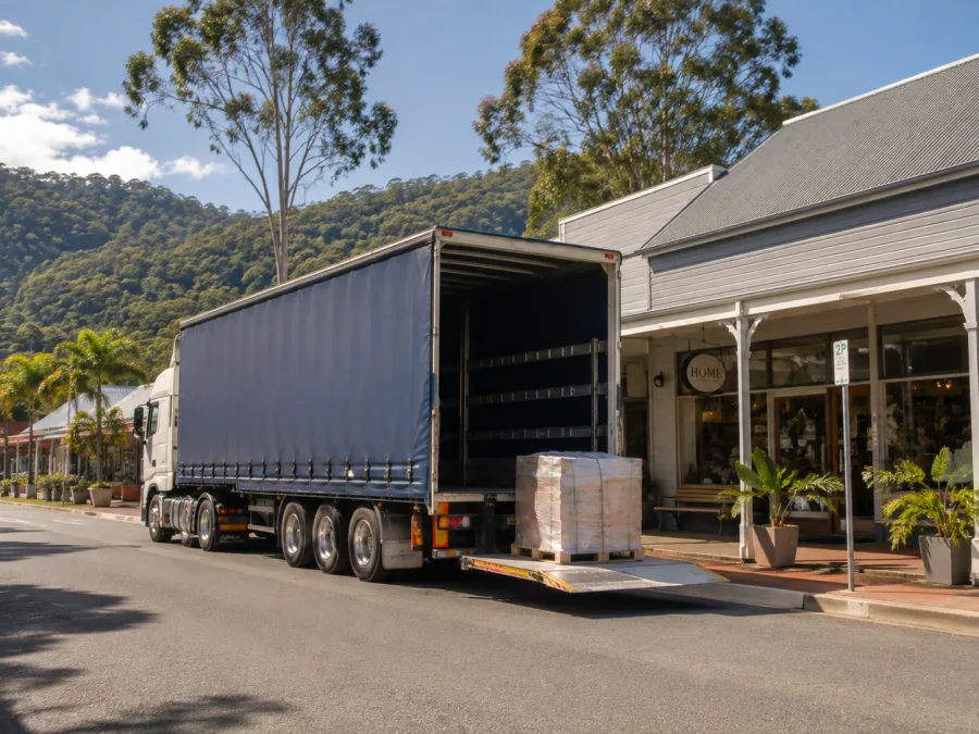 Pallet delivered on the main street of a northern rivers coastal town