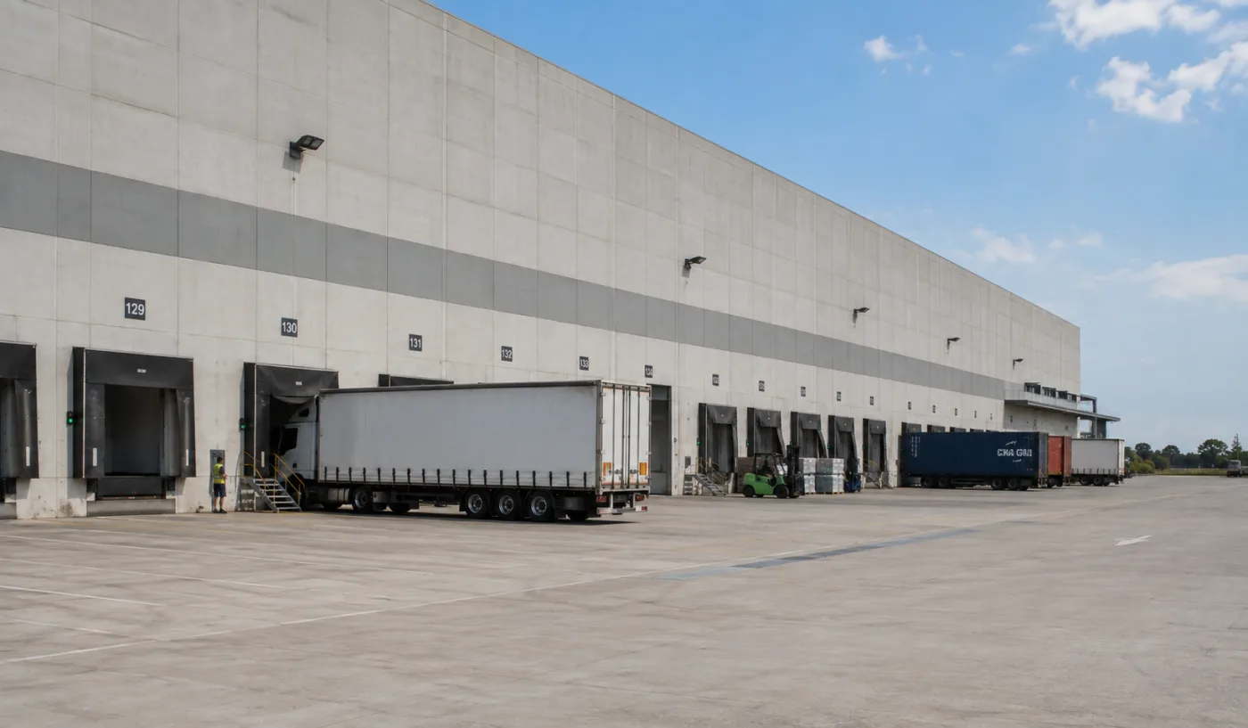 Trailer docked against a large distribution centre in Western Sydney