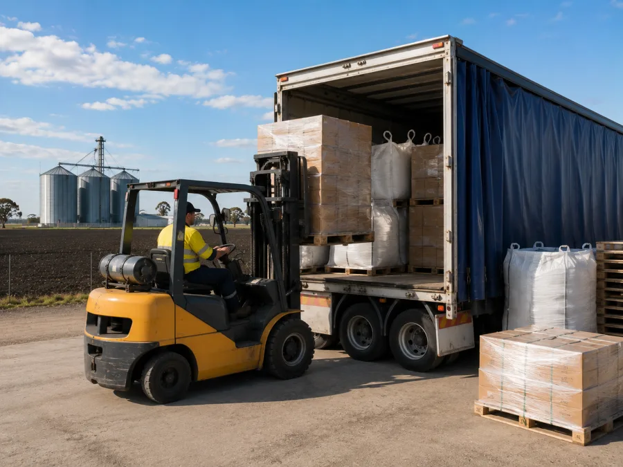 Bulk bags and produce loaded at a Downs depot for the run down the range