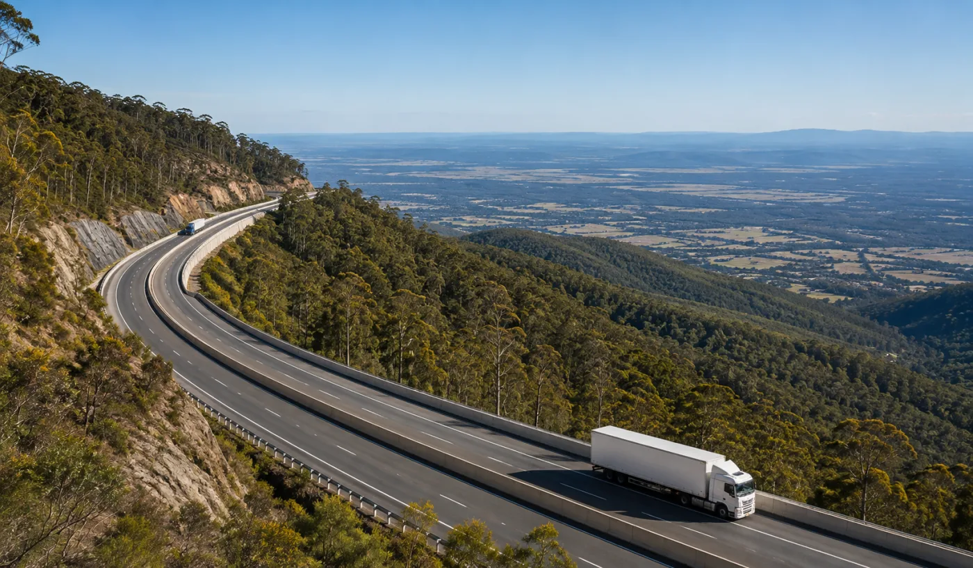 Modern divided highway curving up the forested Toowoomba escarpment