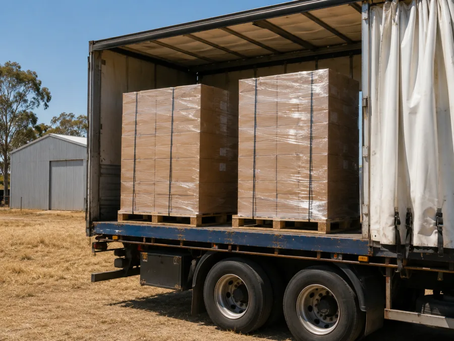Wrapped pallets on a trailer at a Townsville industrial estate