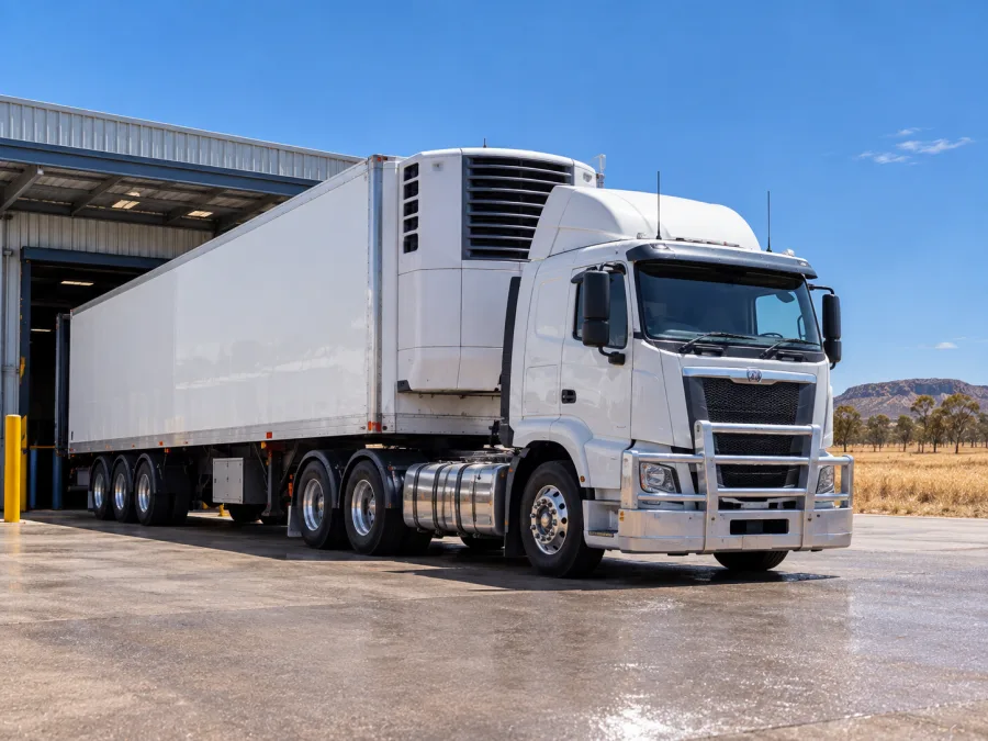 Refrigerated trailer at a Townsville dock in tropical heat