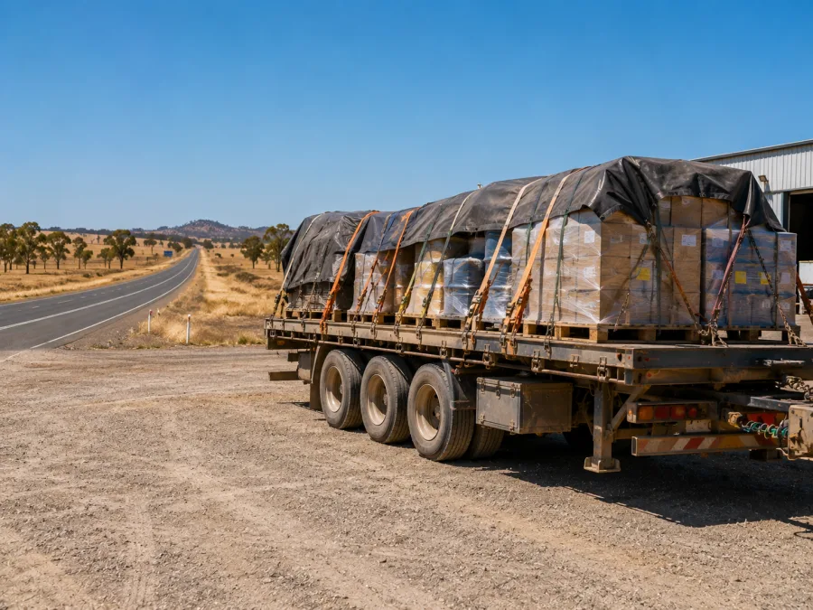 Loaded trailer staged at Townsville for the onward run west