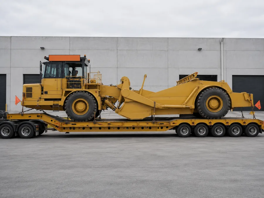 Oversize machine on a low-loader at a Melbourne industrial yard