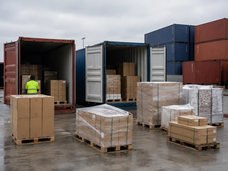 Containers being unpacked at a Melbourne yard for the northbound run