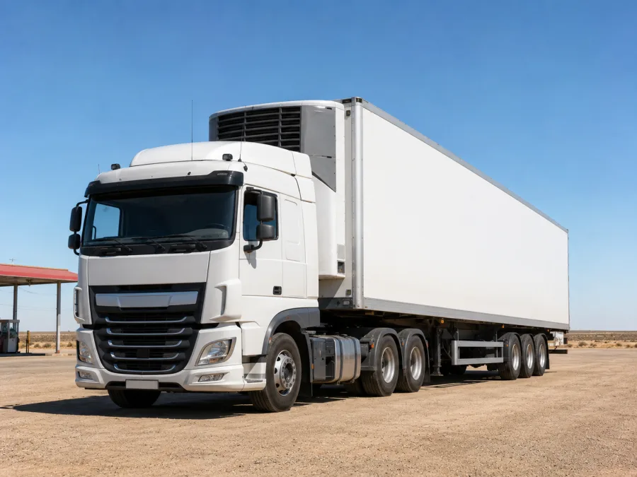 Refrigerated trailer stopped on the Nullarbor crossing