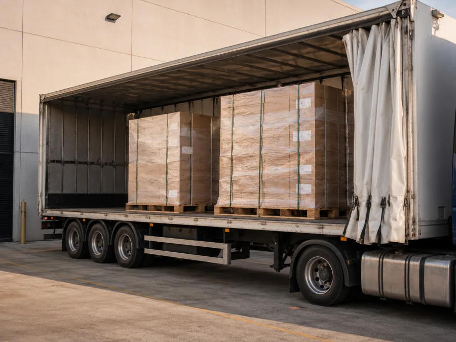 Wrapped pallets on a trailer at a Western Sydney dock