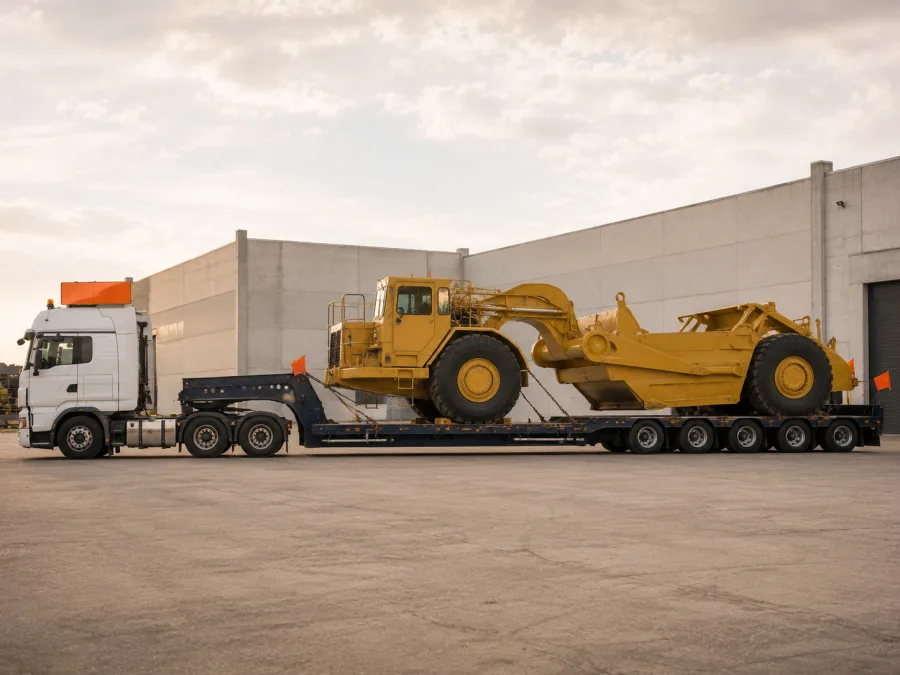 Oversize machine on a low-loader at a Sydney industrial yard