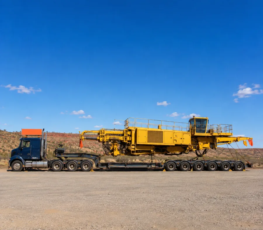 Oversize machine on a multi-axle low-loader in central Australia
