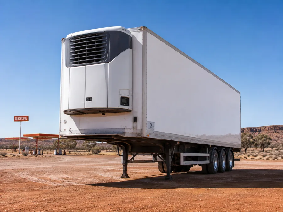 Refrigerated trailer stopped in arid country on the southbound run