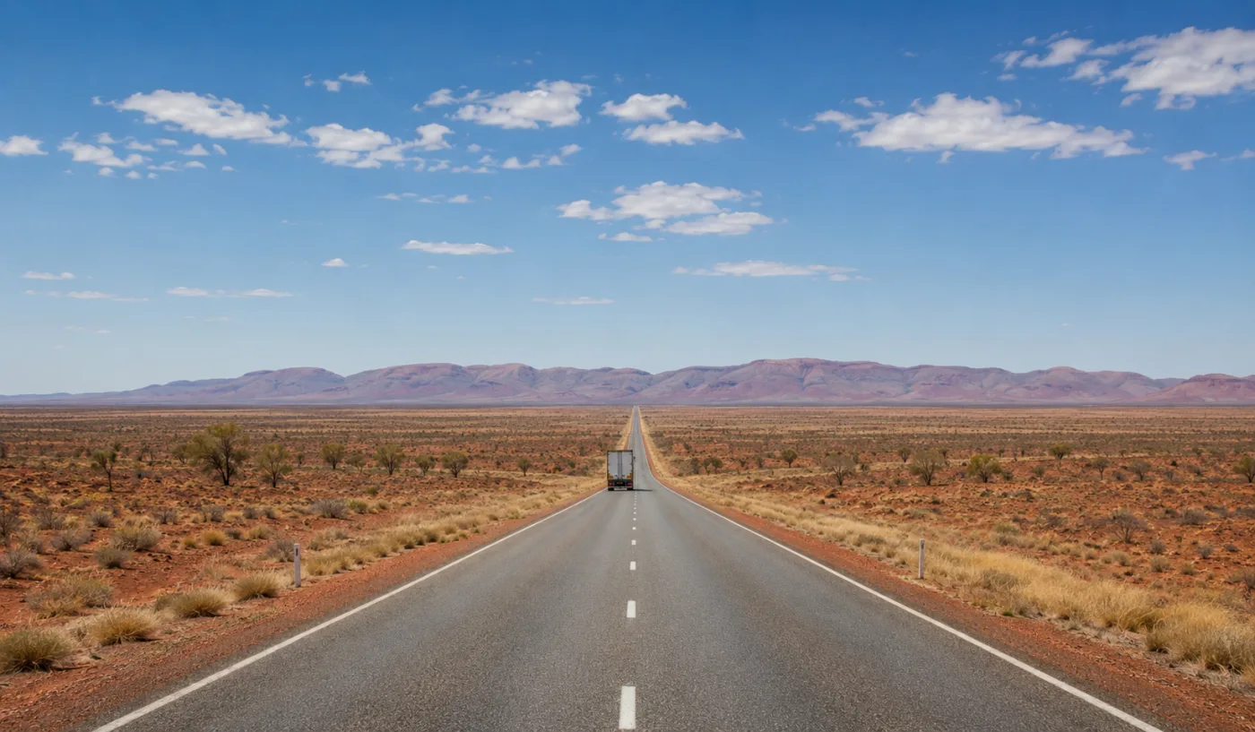 Straight highway running to the horizon through arid central Australia