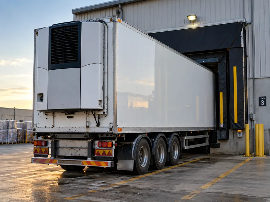 Refrigerated trailer sealed into a chilled dock in Western Sydney