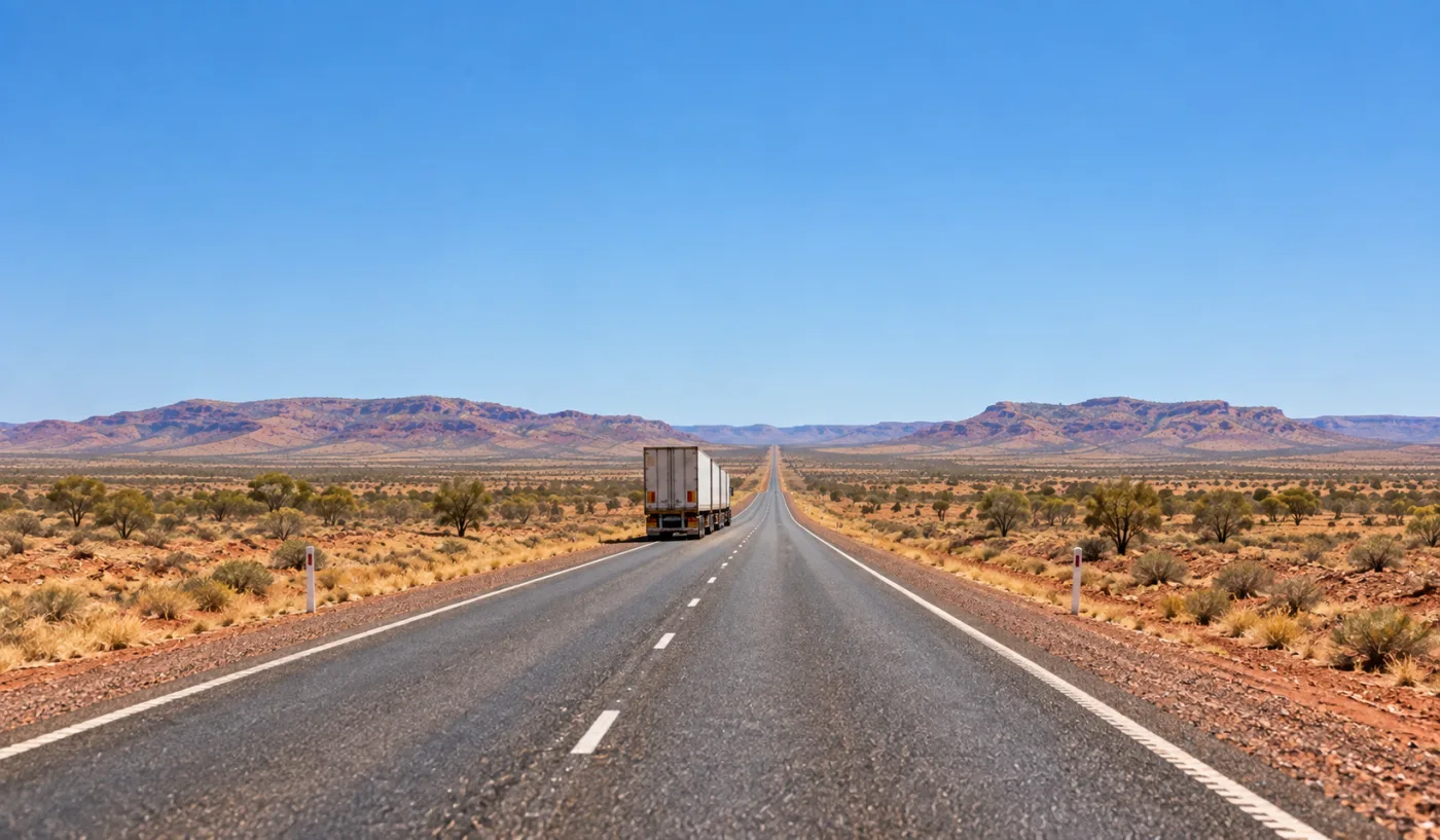 Straight highway running to the horizon through arid central Australia