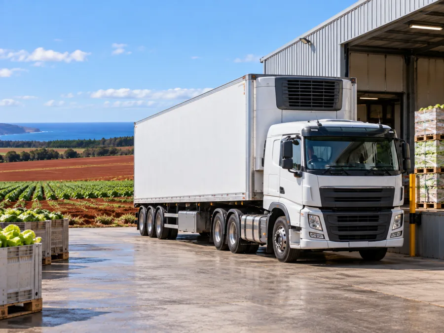 Refrigerated trailer at a north-west coast packing shed dock