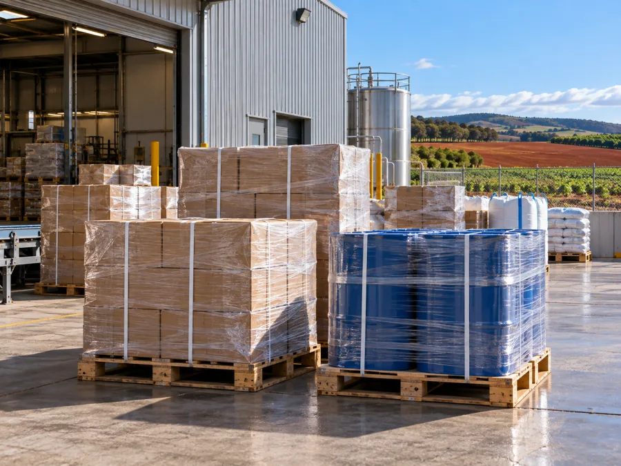 Packaging and ingredients staged at a north-west Tasmanian processing plant