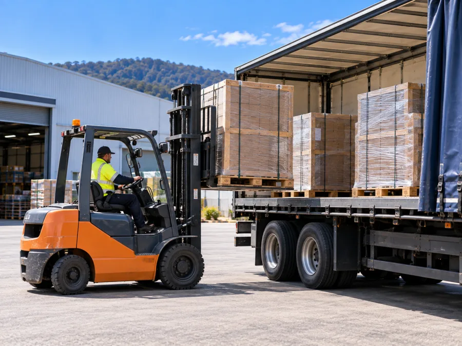 Manufactured product loaded at a Launceston factory for the run south