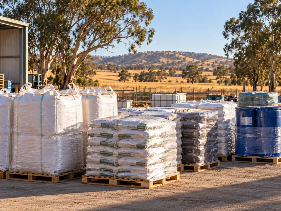 Palletised agricultural inputs staged for the Riverina