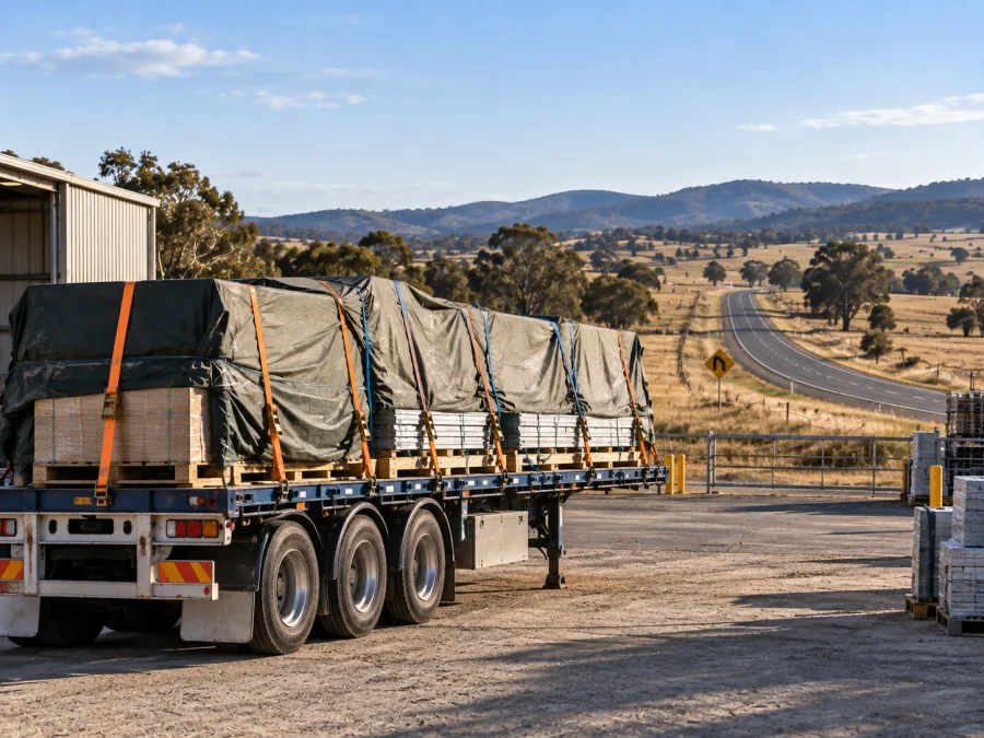 Loaded trailer staged at Bathurst for the onward run into the Central West