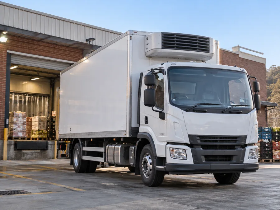 Refrigerated rigid truck at a Bathurst food service dock