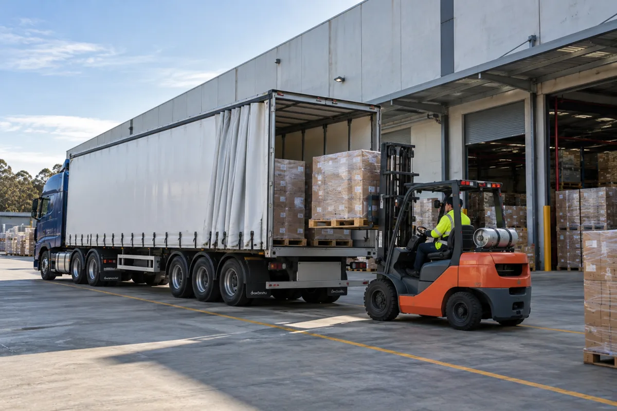 Forklift loading a trailer at a Western Sydney depot for the Bathurst run