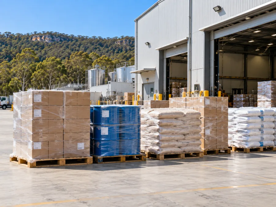 Packaging and ingredients staged at a Somersby food manufacturing dock