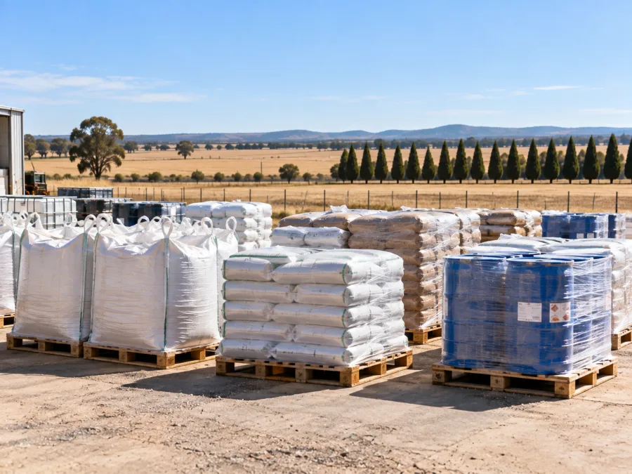 Palletised agricultural inputs staged for the western cropping country