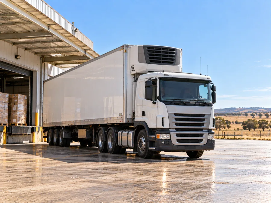 Refrigerated trailer at a Dubbo dock in western heat