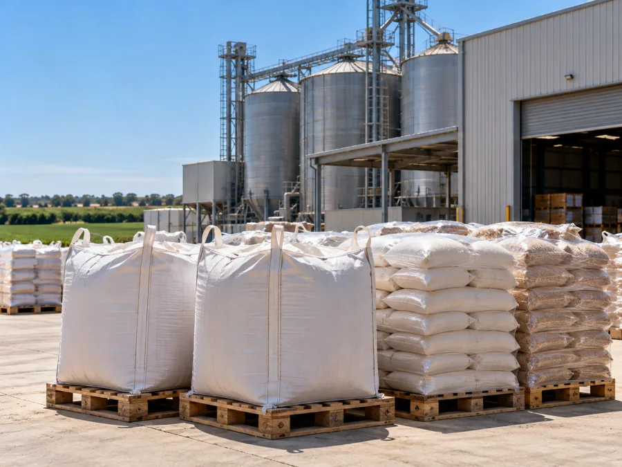Palletised bulk bags staged at a Riverina food processing facility