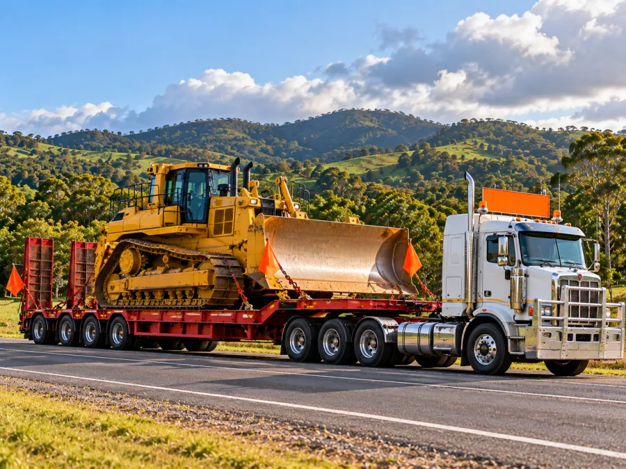 Oversize agricultural machine on a low-loader in the Northern Rivers