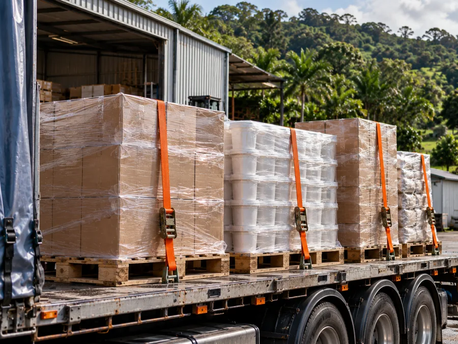 Palletised product loaded at a small Northern Rivers food producer