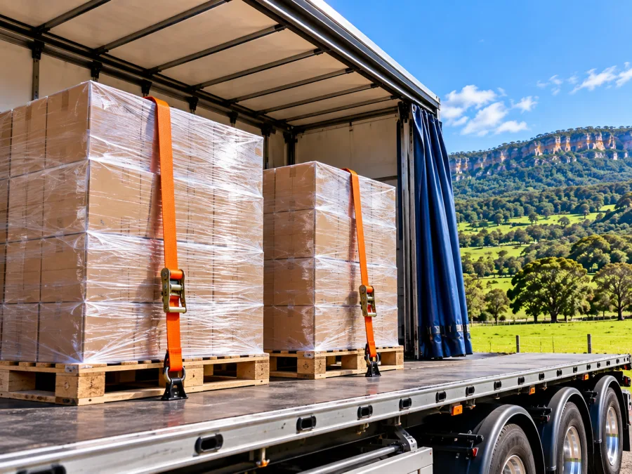 Wrapped pallets on a trailer with Shoalhaven pasture behind