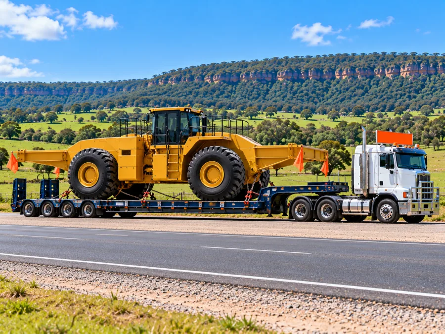 Oversize machine on a low-loader in Shoalhaven dairy country