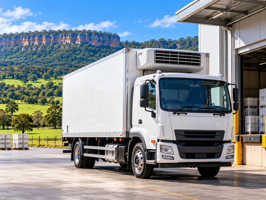 Refrigerated rigid truck at a Nowra dock