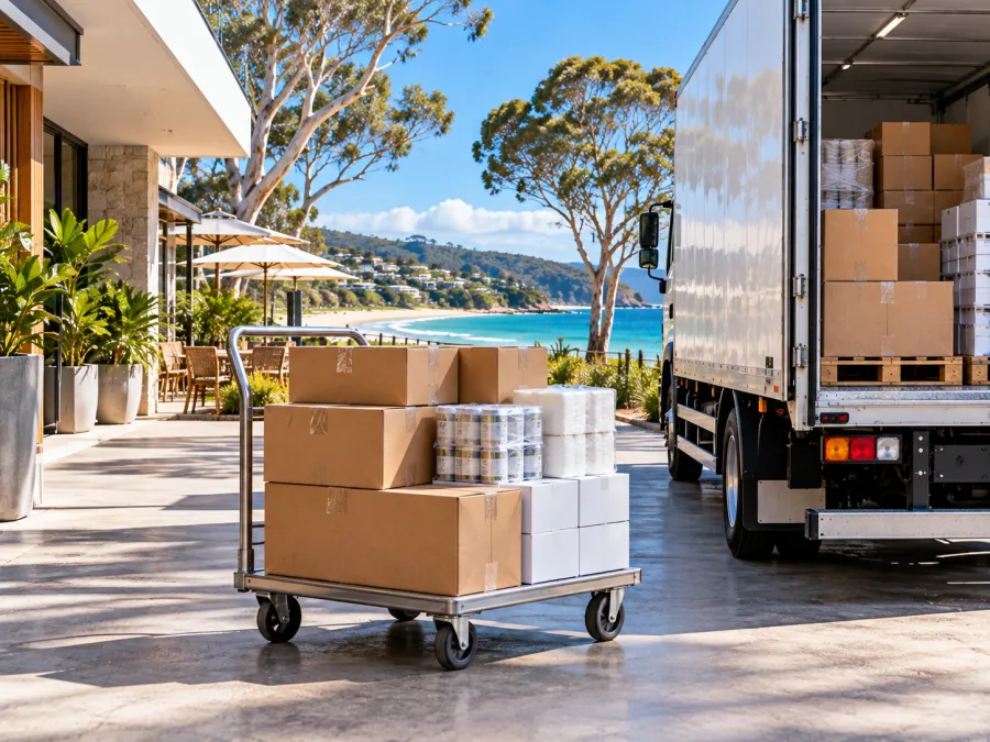 Hospitality supplies unloaded at a Jervis Bay venue service entrance