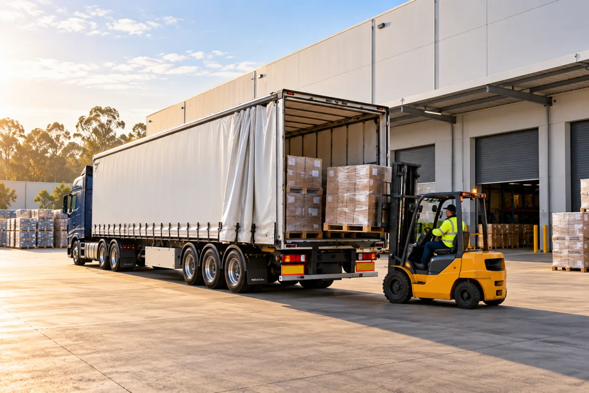 Forklift loading a trailer at a Western Sydney depot for the Nowra run