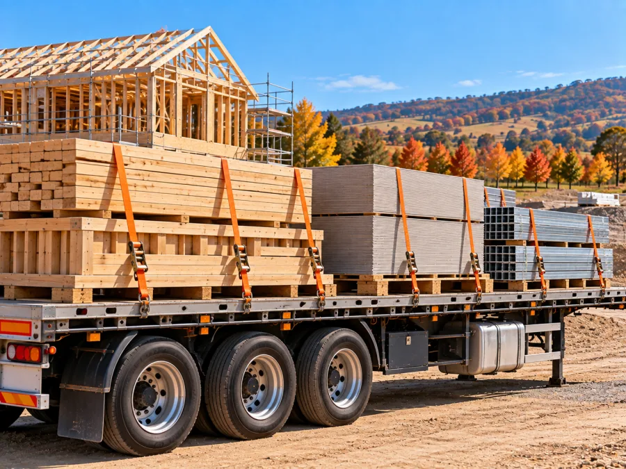 Timber and cladding on a trailer at an Orange building site