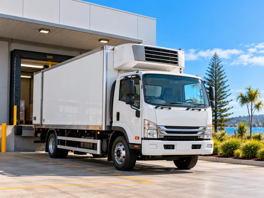 Refrigerated rigid truck at a Port Macquarie dock