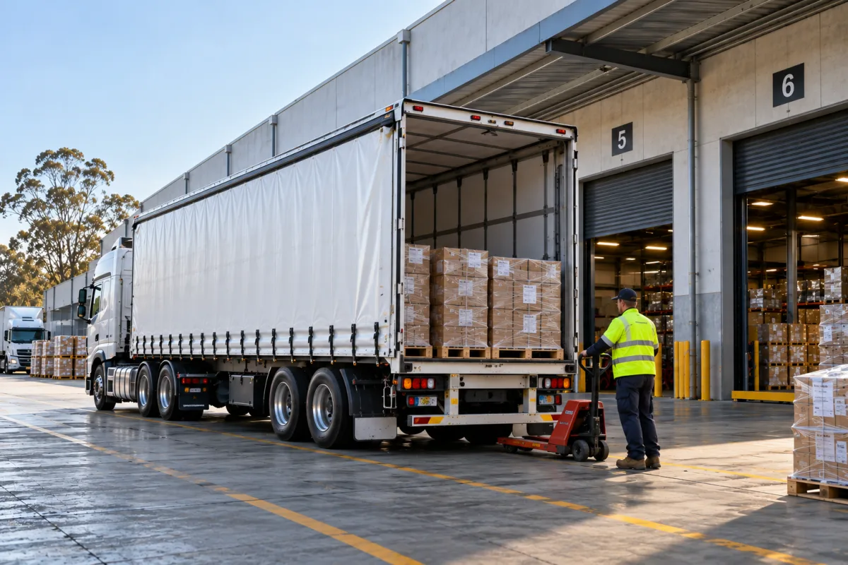Forklift loading a trailer at a Western Sydney depot for the Tamworth run