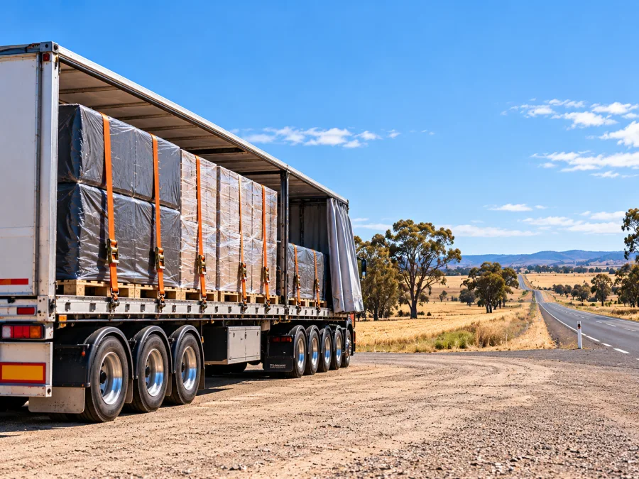 Loaded trailer staged at Wagga for the onward run into the Riverina