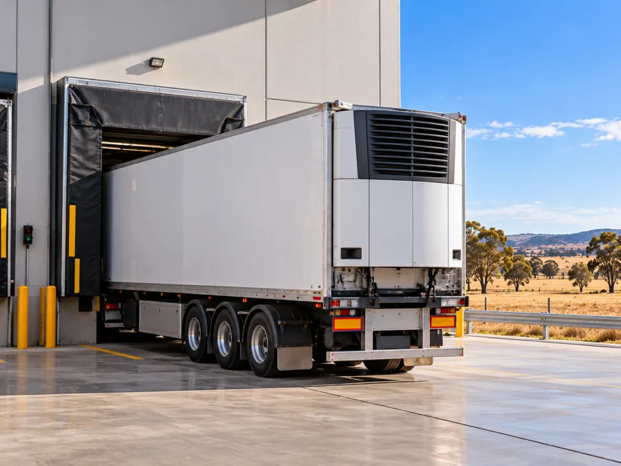 Refrigerated trailer sealed into a chilled dock at a Wagga warehouse