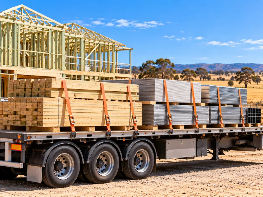 Timber and cladding on a trailer at a Wagga Wagga building site